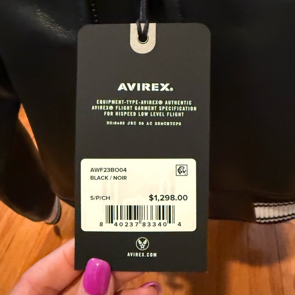 Avirex cropped Black Leather Varsity Jacket with USA Branding - Picture 4 of 10